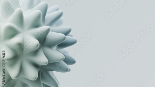 3d rendering of a spherical object with sharp features on a light background with copy space