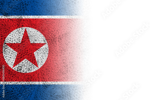 White background with North Korea flag on fishing net