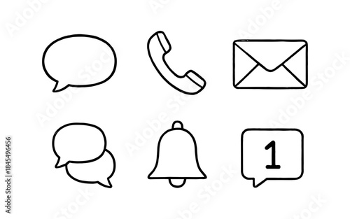 Set of simple communication icons in a doodle style on a white background