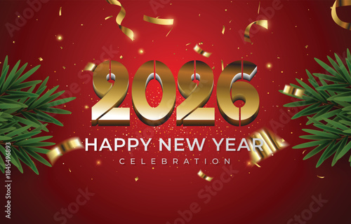 happy new year 2026 background with 3d text and shiny sparkle ornament