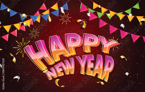2026 happy new year template banner with modern 3d text effect and beautiful sparkle luxury shiny ornament abstract gradient red background design 61