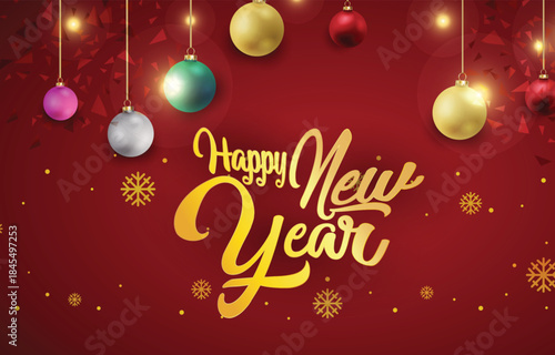 2026 happy new year template banner with modern 3d text effect and beautiful sparkle luxury shiny ornament abstract gradient red background design 03