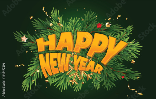 2026 happy new year template banner with modern 3d text effect and beautiful sparkle luxury shiny ornament abstract gradient green background design 42