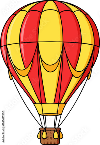 Hot Air Balloon Vector Illustration, Colorful Aerostat Aircraft For Leisure Flight And Aerial Tourism