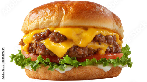 Double Cheese Smash Burger Isolated on Transparent Background