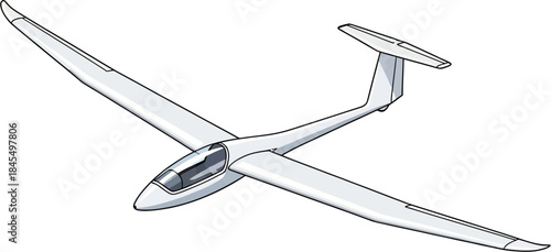 Glider Vector Illustration, Engine Free Sailplane Aircraft For Soaring And Recreational Aviation
