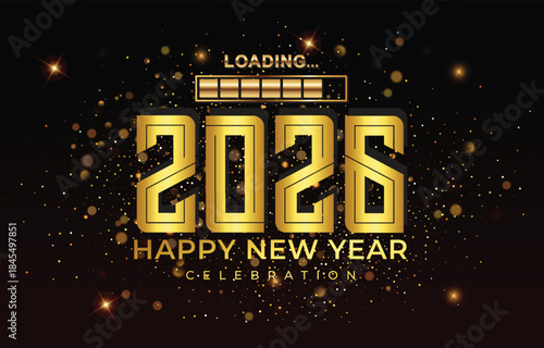 happy new year 2026 background with golden text and beautiful shiny sparkle