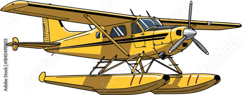 Seaplane Vector Illustration, Amphibious Floatplane Aircraft For Water Landing And Remote Transportation