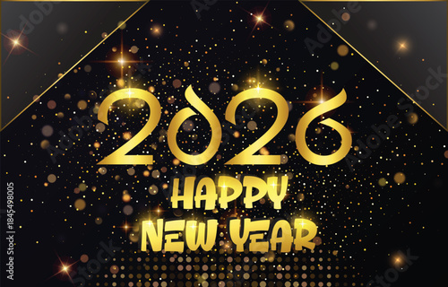 happy new year 2026 background with beautiful shiny golden text and light bokeh