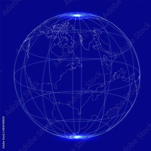 World globes maps  Europe, Asia, North and South America, Oceania, Africa globe maps. Earth globe icons isolated on blue background. Vector illustration.