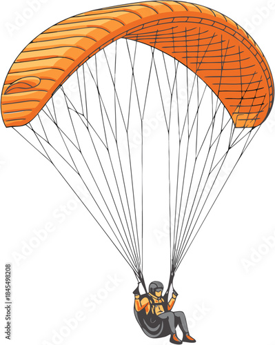 Paraglider Vector Illustration, Recreational Parachute Gliding Sport For Aerial Adventure And Flight