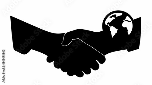 Global business partnership handshake with earth in background