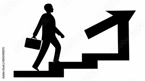 Businessman climbing stairs with briefcase towards success