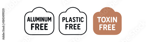 Flat vector illustration personal care labels with text aluminum free plastic free toxin free