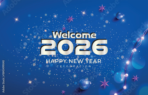 happy new year 2026 celebration with shiny sparkle background design