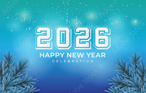 happy new year 2026 celebration template banner with winter background