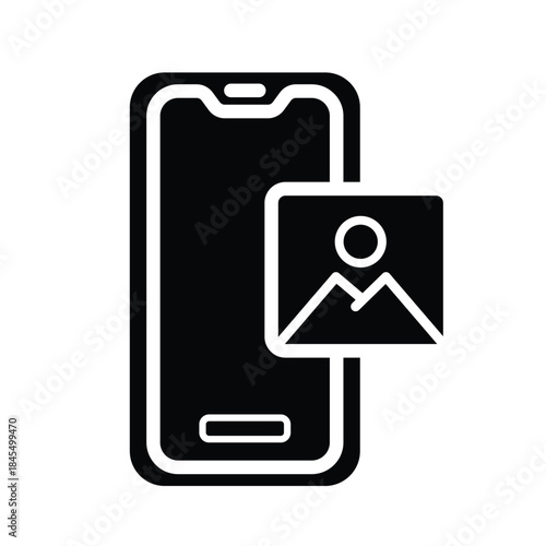 Smartphone with image gallery icon, mobile photo upload concept, vector illustration