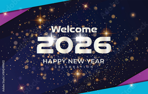 welcome new year 2026 with 3d shiny luxury text and sparkle background design