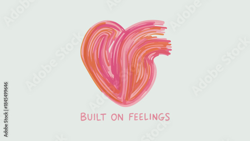 A vibrant pink and orange heart shape constructed from expressive brushstrokes on a light gray background symbolizing emotions and feelings