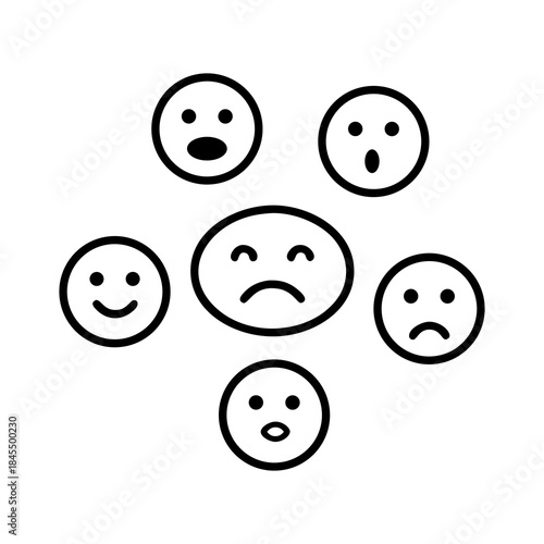 Central sad face surrounded by diverse emotions, representing emotional complexity