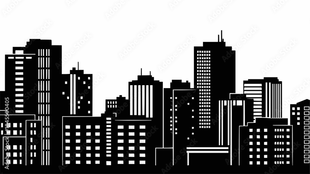 Fototapeta premium Modern City Skyline Silhouette Black and White Buildings.