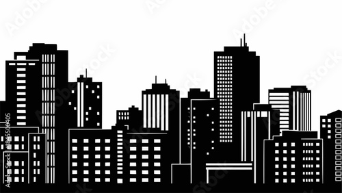 Modern City Skyline Silhouette Black and White Buildings.