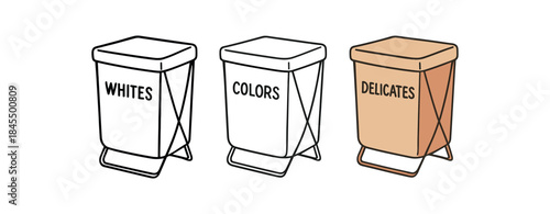 Flat vector illustration laundry sorters whites colors and delicates bins