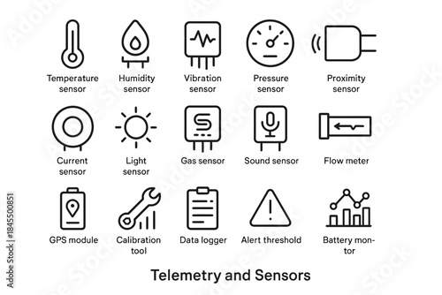 Telemetry and sensors: temperature, humidity, vibration, proximity, current, light, gps, data logger