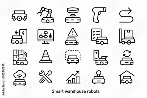 Smart warehouse robots and automation icons for efficient logistics