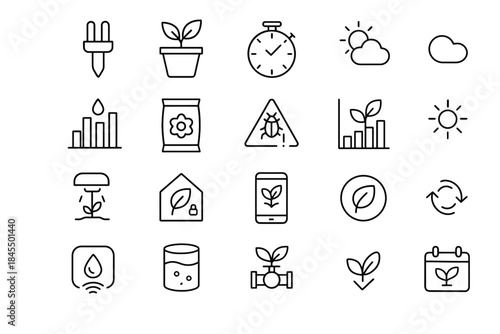 Set of eco-friendly line icons representing sustainability and renewable energy concepts