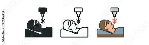 laser dermatology patient lying on bed with eye shields and laser light