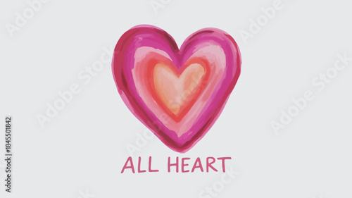 A rich watercolor heart with layered magenta and pink hues on a light gray background symbolizing love