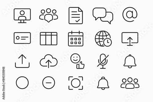 Collection of minimalist line icons for communication and organization