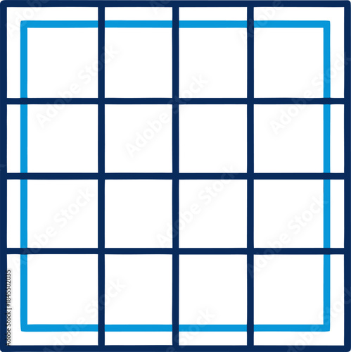 Geometric line art pattern of a clean, regular window pane grid, suggesting light and structure, white background.