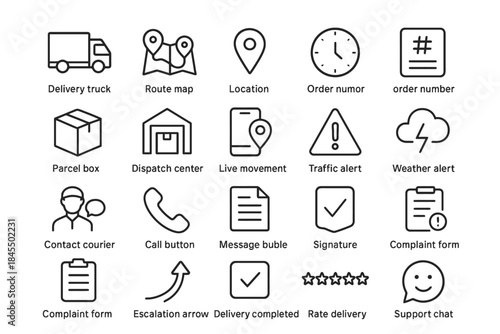 Delivery and communication icons set for logistics and customer service