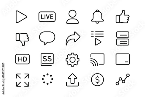 Simple multimedia and settings icon set for digital interfaces