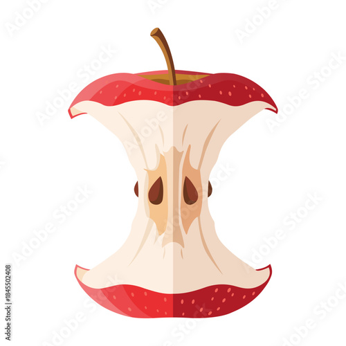 Apple Core with Seeds Flat Illustration
