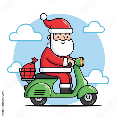 Santa with Gift Bag on Scooter