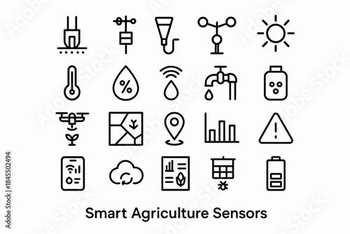Smart agriculture sensors icons for innovative farming solutions