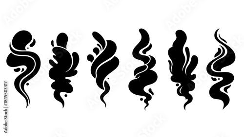 Abstract smoke and vapor silhouettes on white background for design elements