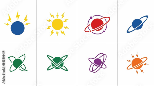 Abstract solar system icons flat design elements for science and education
