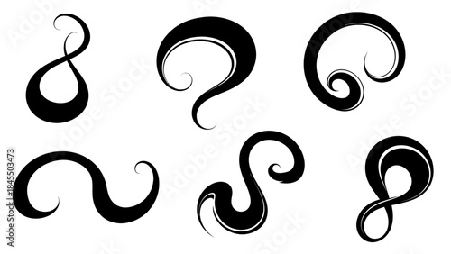 Abstract swirls and curls vector graphics in elegant black and white design