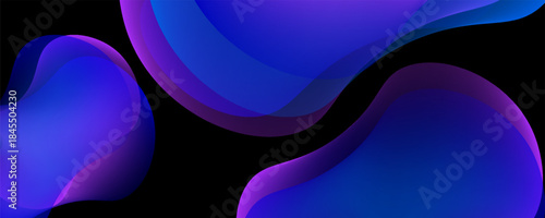 Abstract geometric fluid blue purple color gradient on black background. Trendy design graphics used for wallpaper screen tablet and phone. Dark mode.