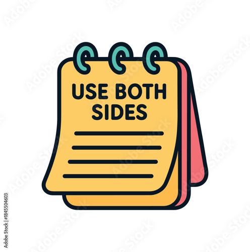 Flat vector illustration of colorful use both sides notepad with visible front/back sheets