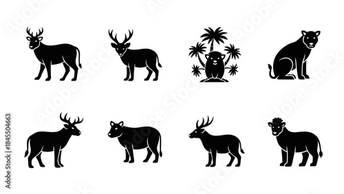 Black animal silhouettes collection for design element usage isolated