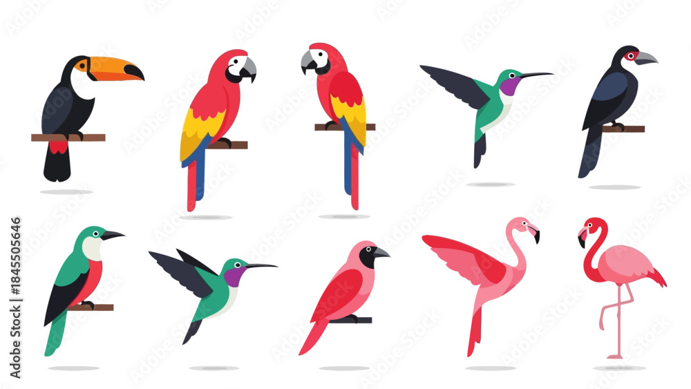 Fototapeta premium Colorful birds collection in vector style for design and illustration