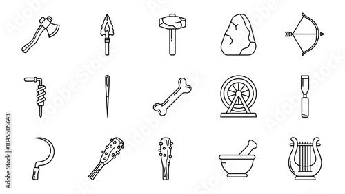 Collection of prehistoric tools and weapons vector illustration