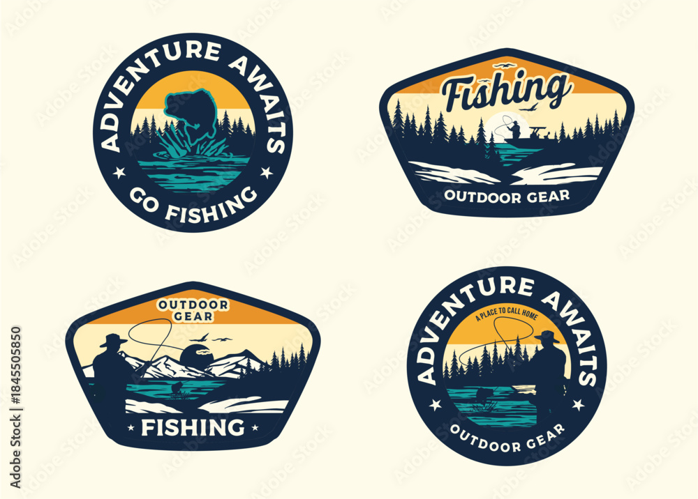 Fototapeta premium RETRO VINTAGE FISHING OUTDOOR ADVENTURE LOGO BADGE PATCH FOR HAT, T-SHIRT, STICKER