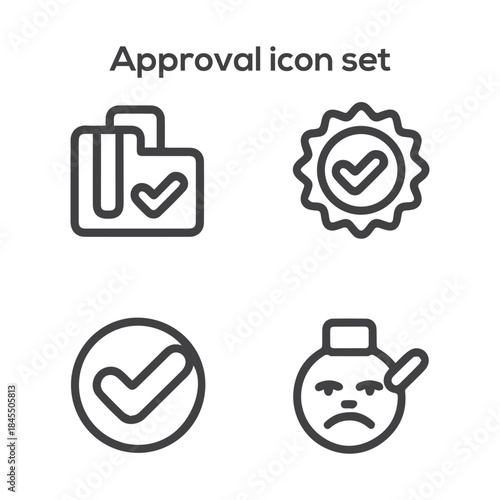 Confirmation and Approval Outline Icon Set: Accept, Verify, License, Quality Assurance, Validation, and Thumbs Up Vector Graphics