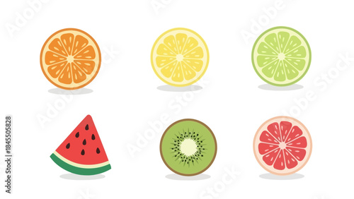 Colorful sliced fruits illustration isolated on white background copy space